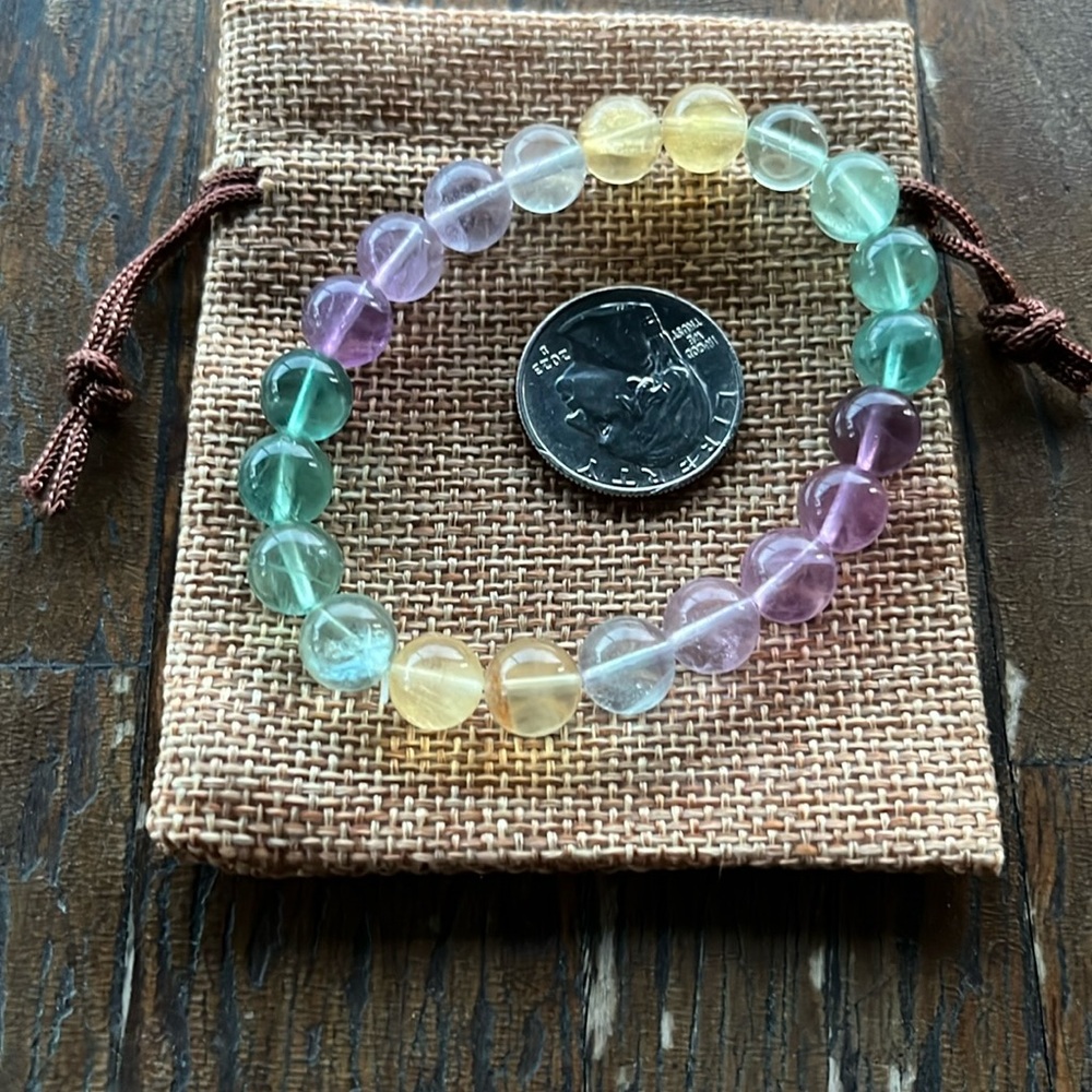 Brand New Fluorite Adjustable Bracelet Rainbow Fluorite Crystal Capricorn Gift - Picture 3 of 3